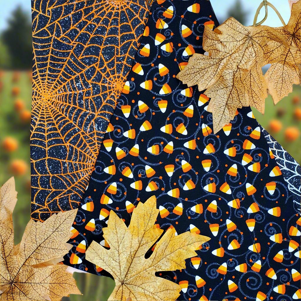 Halloween, Candy Corn, and Silver Swirl Bandana - DOUBLE SIDED!