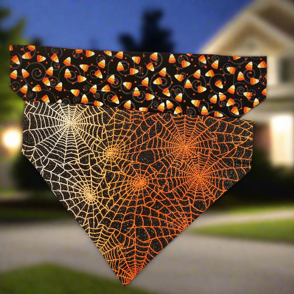 Halloween, Candy Corn, and Silver Swirl Bandana - DOUBLE SIDED!