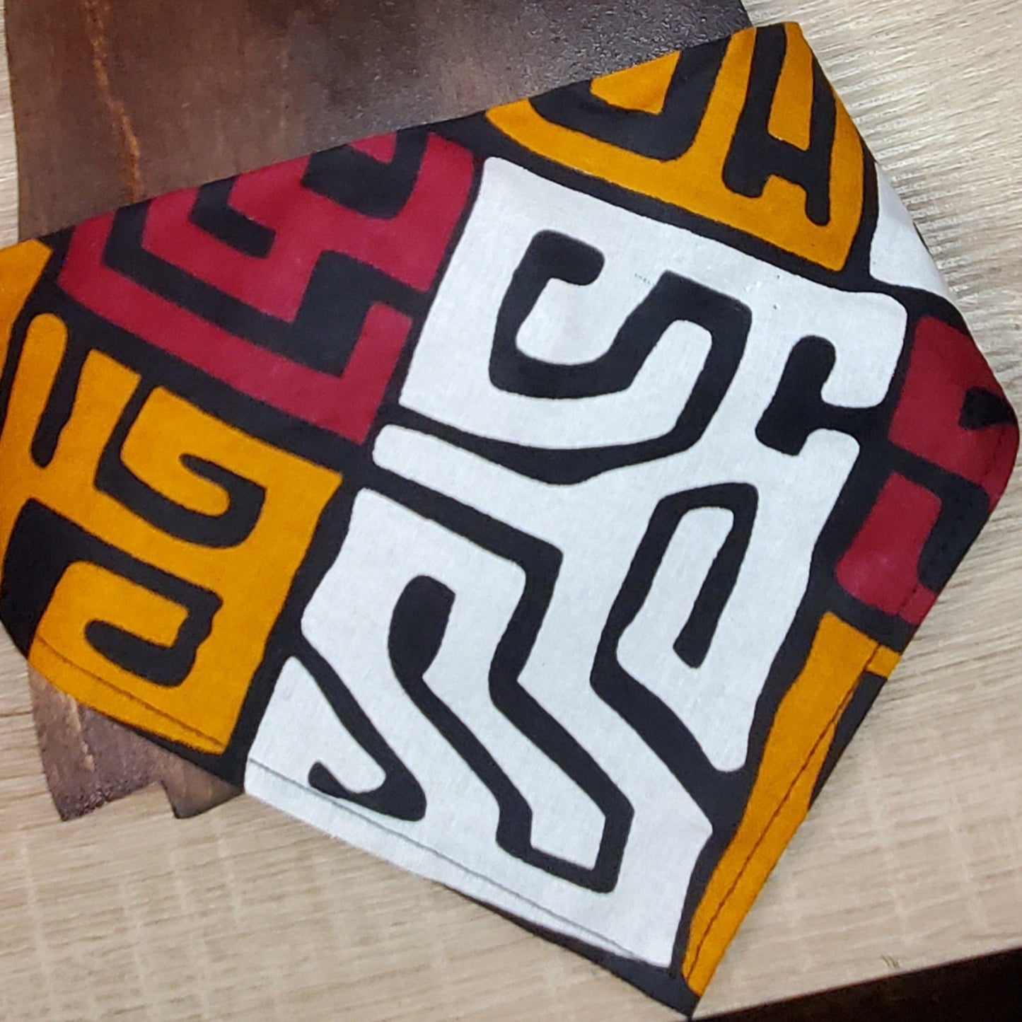 Kuba Cloth Design, Butterscotch, Wine, and Black Bandana