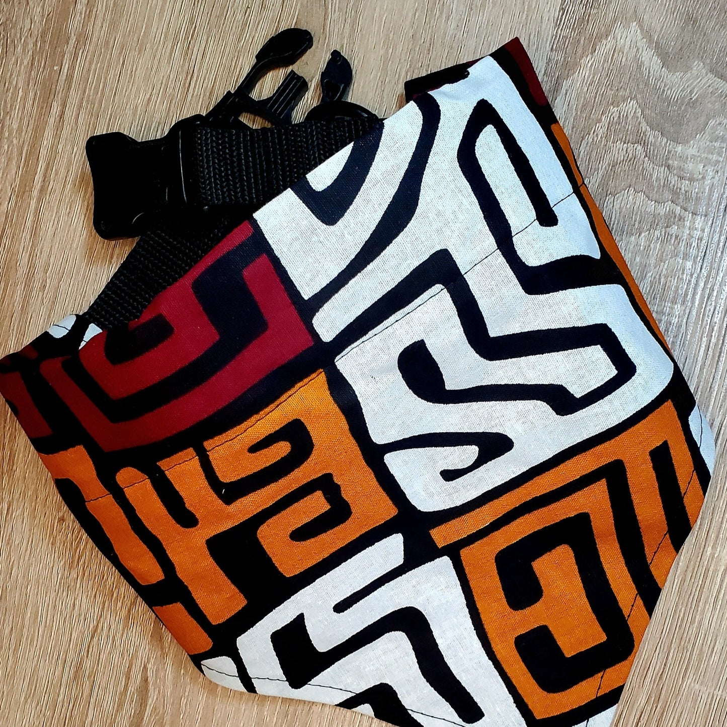 Kuba Cloth Design, Butterscotch, Wine, and Black Bandana