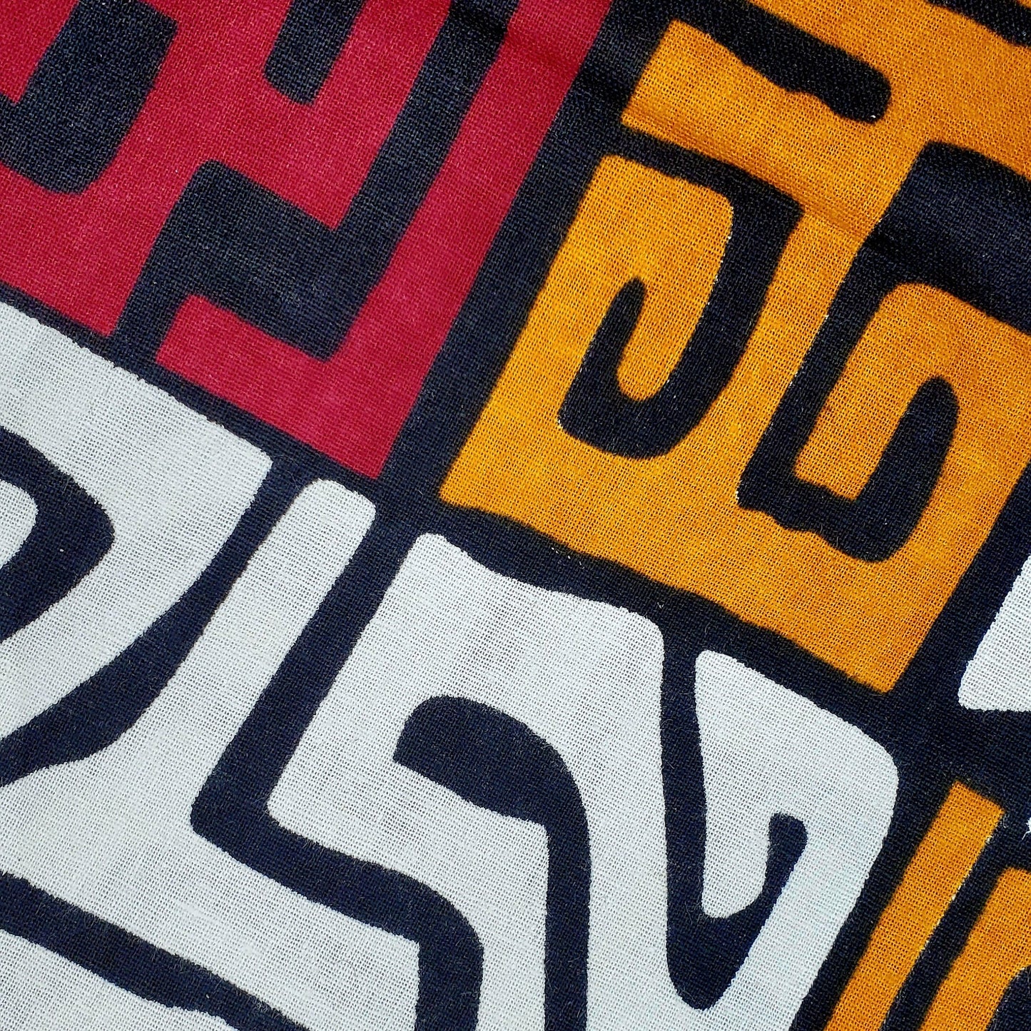 Kuba Cloth Design, Butterscotch, Wine, and Black Bandana