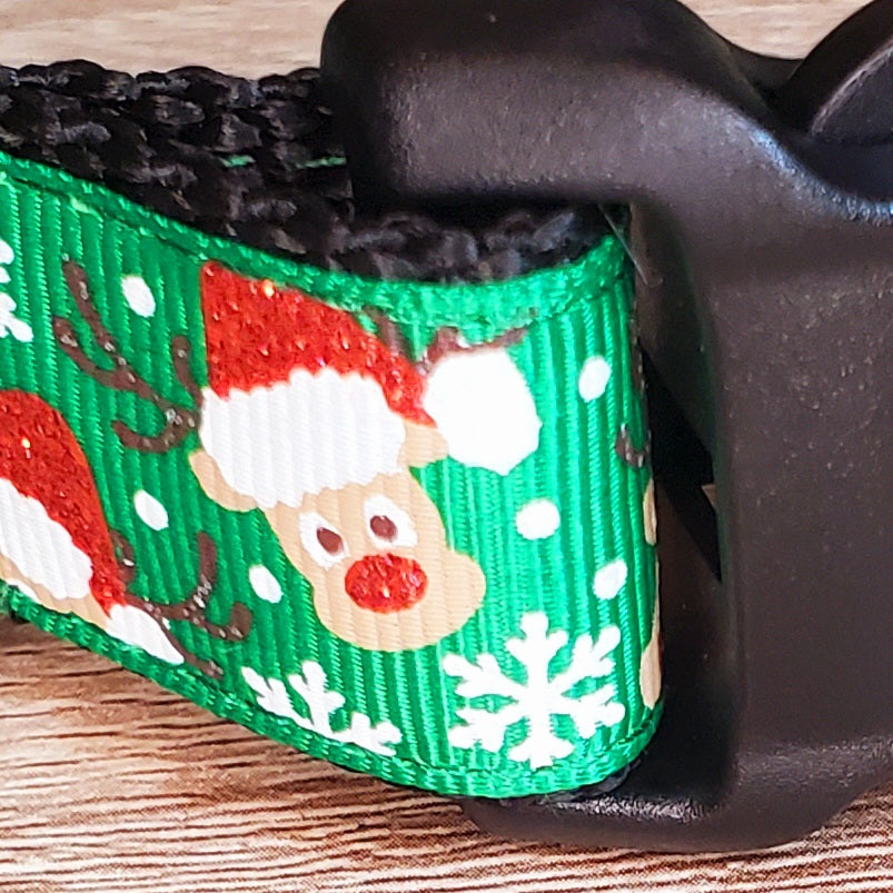 Christmas Dog Collar, 1" Width, Reindeer Games/Green