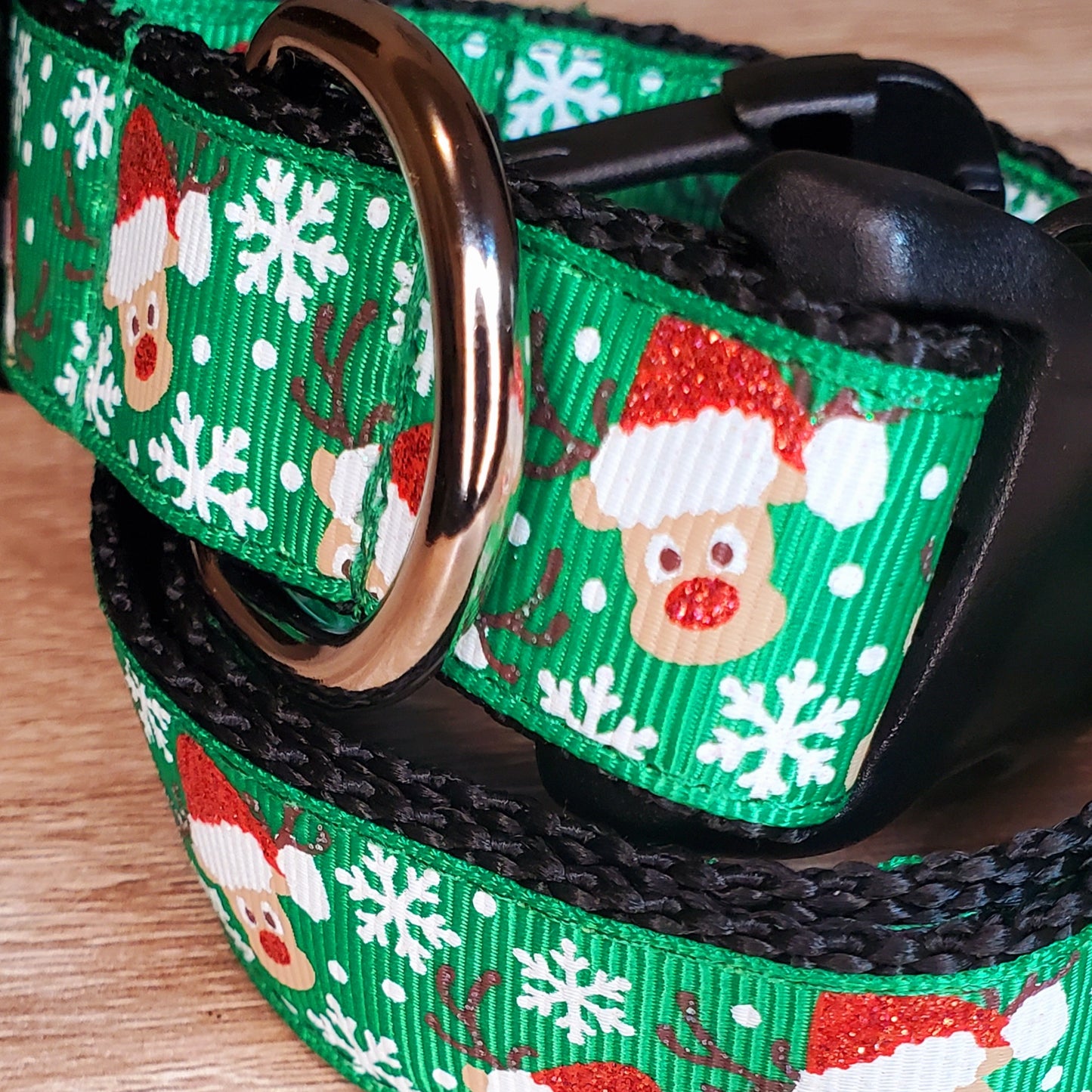 Christmas Dog Collar, 1" Width, Reindeer Games/Green