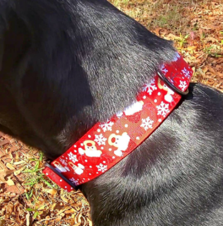 Christmas Dog Collar, 1.5" Width, Large Dog Reindeer Games/Red